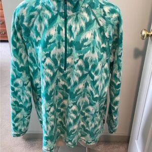 Eddie Bauer Teal and White Patterned Half-Zip Fleece Pullover